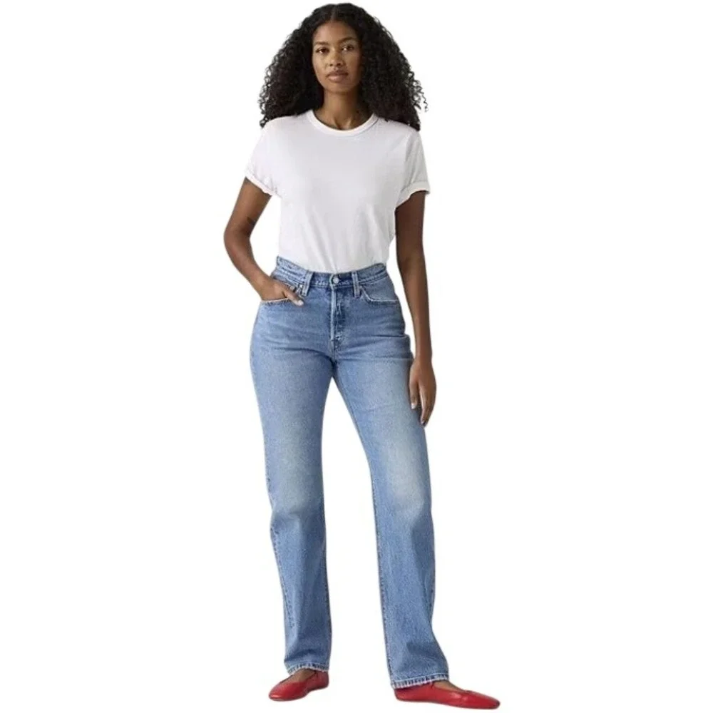 Levis 501 Curve Straight Leg Jeans Womens 32 Blue NEW High Rise‎ Stretch Denim